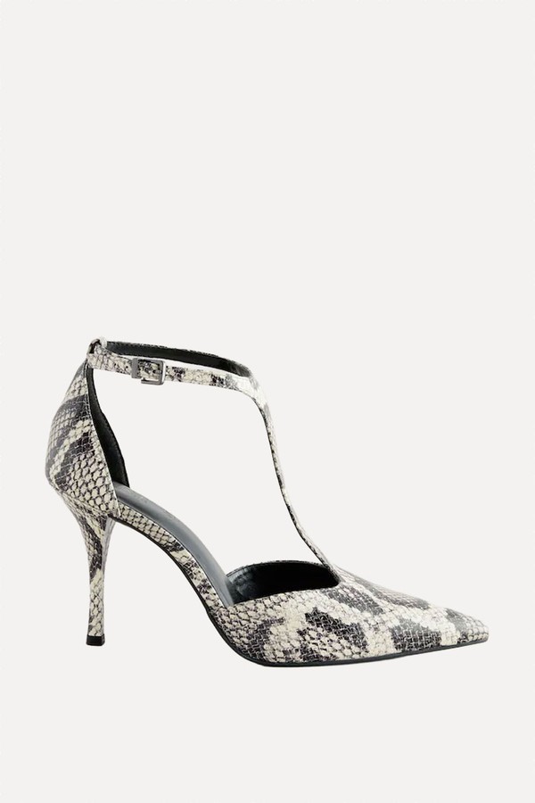 Snake Leather T-Bar Pointed Toe Heels from Next