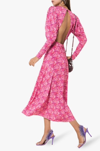 Floral Print Draped Midi Dress from Rotate