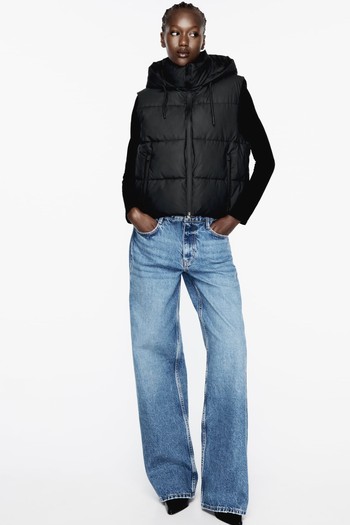 Rubberised Short Gilet With Hood from Zara