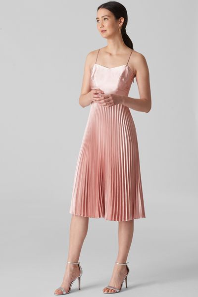 Satin Pleated Strappy Dress