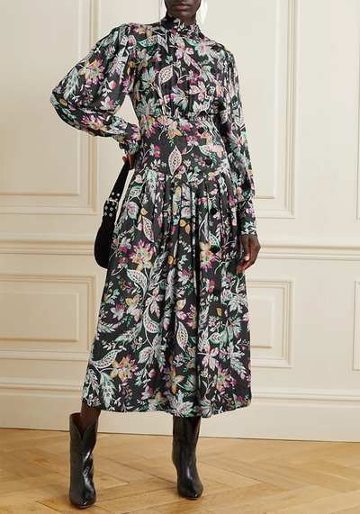 Bazin Pleated Floral-Print Jacquard Midi Dress from Isabel Marant Etoile