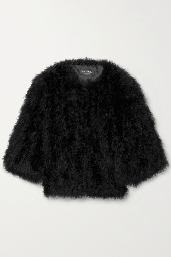 Cropped Feathered Satin Jacket from Yves Salomon