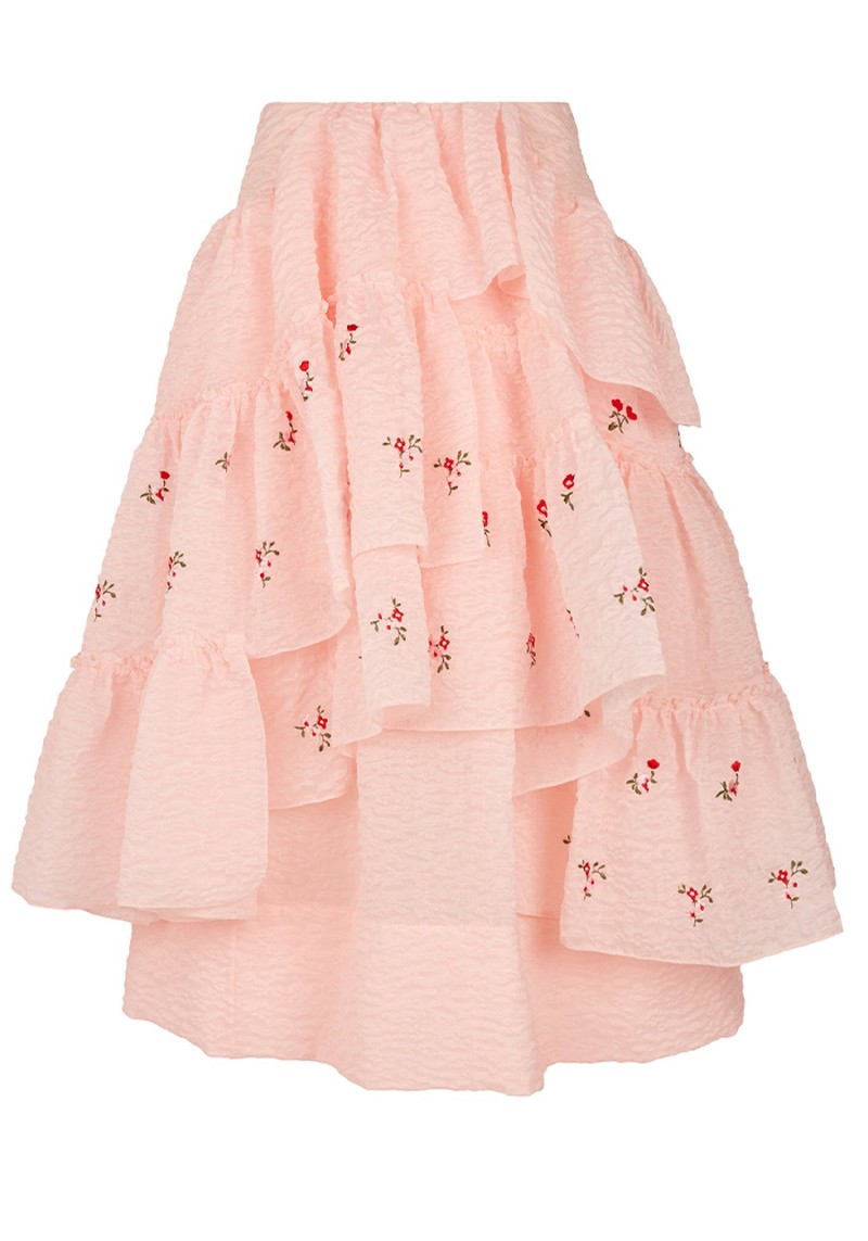 Floral-Embroidered Layered Cloqué Skirt from Simone Rocha