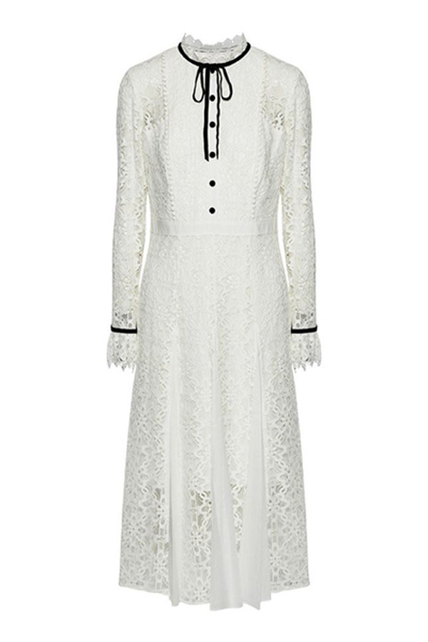 Velvet-Trimmed Fluted Lace Midi Dress from Temperley London