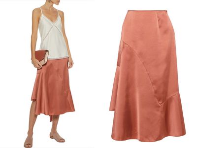 Maisy Asymmetric Satin-Crepe Midi Skirt from Iris & Ink