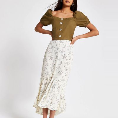 Cream Ditsy Floral Maxi Skirt