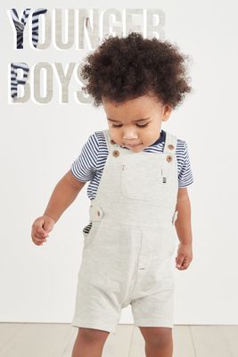 Grey Pique Dungaree & T-Shirt Set from The White Company 