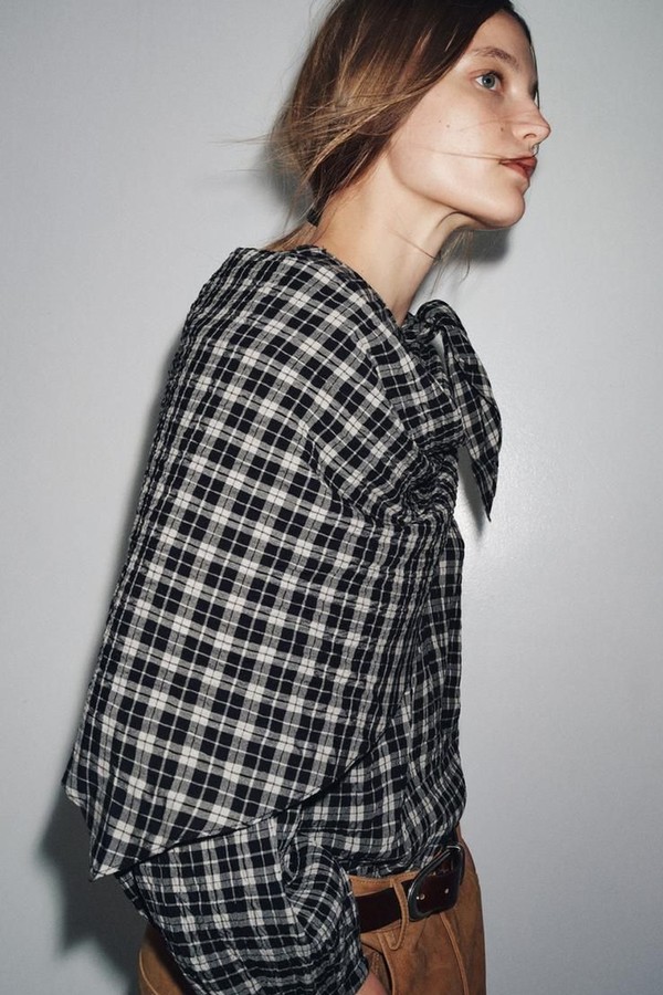 Check Shirt With Multipositional Scarf from  Zara