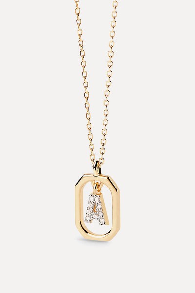  Letter A Mini 18ct Yellow-Gold Plated Sterling-Silver & Zirconia Pendant Necklace from PD Paola