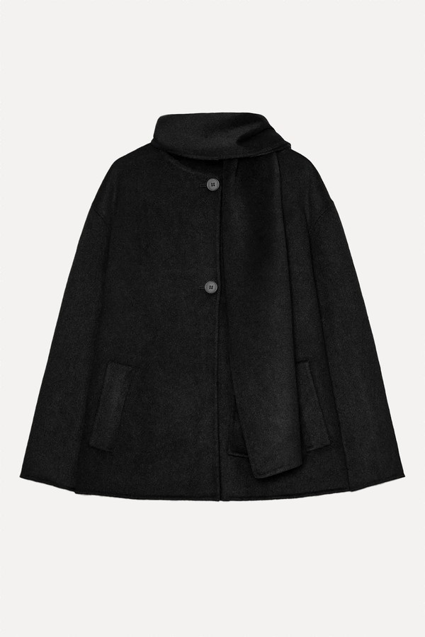 Short Wool Coat With Scarf