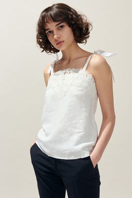 Blousy Lace-Trimmed Linen-Blend Camisole from Claudie Pierlot