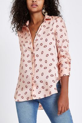 Pink Lip Print Button-Down Shirt