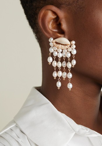 Delphin Gold-Plated, Shell & Pearl Clip Earrings from Éliou