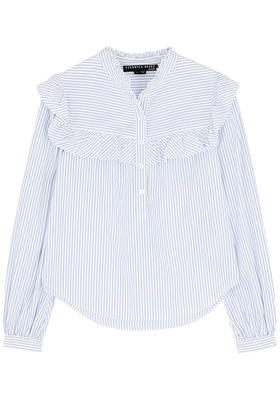 Sonnet Striped Ruffled Cotton Blouse from Veronica Beard