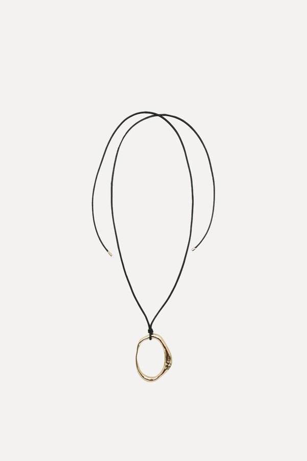 Leather Cord Necklace With Oval Piece