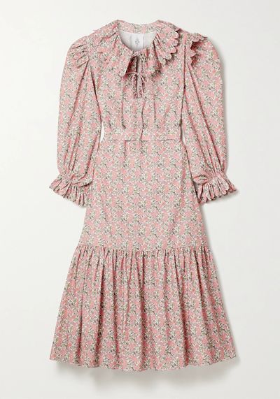 Rosie Scalloped Floral-Print Cotton-Corduroy Midi Dress from Horror Vacui