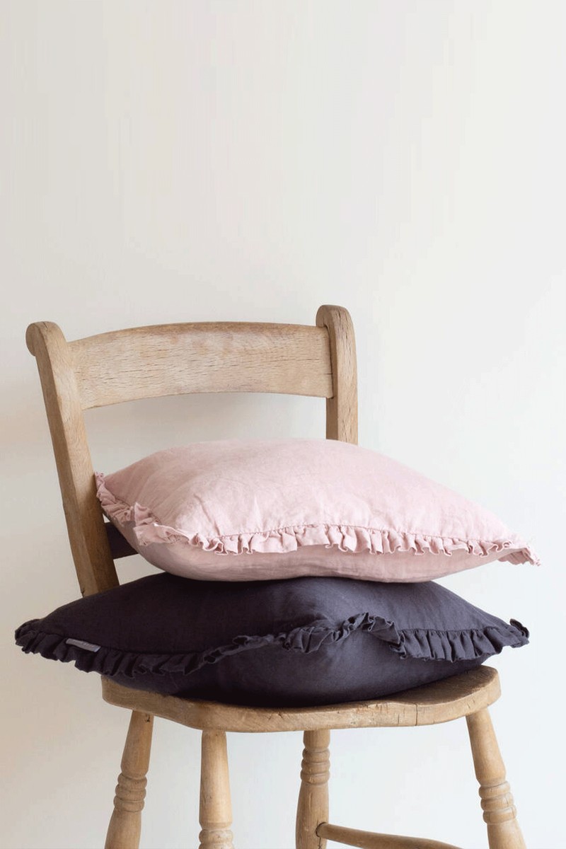Blush Pink Linen Ruffle Cushion from The Forest & Co