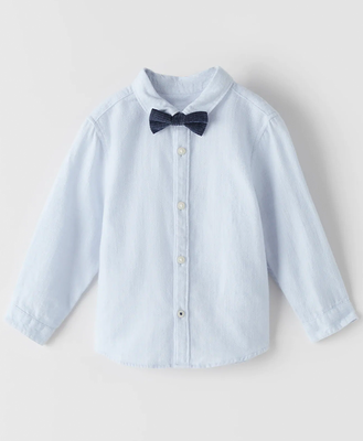 Textured Weave Shirt With Bow Tie from Zara
