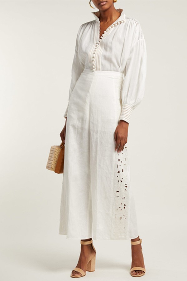 Juno Cut-Out Embroidered Linen Trousers from Zimmermann