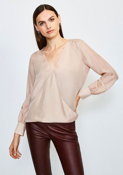 Silk Habotai Wrap Blouse