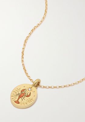 Lobster & Seaweed 18-karat Recycled Gold, Enamel and Diamond Necklace from Cece Jewellery