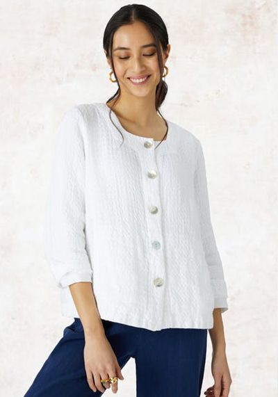 Waffle Linen Square Neck Jacket