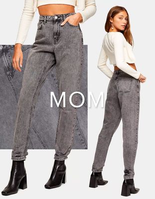 Grey Ripped Hem Mom Tapered Jeans