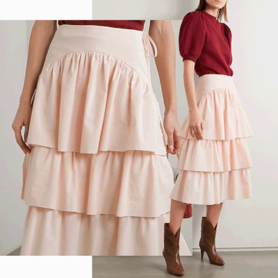 Tiered Striped Cotton-Poplin Midi Skirt, £270 | See By Chloé