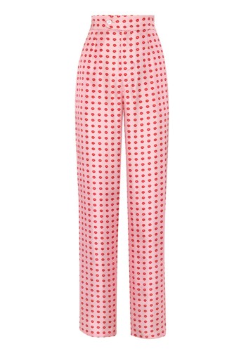 Salome Red Lip Print Silk Trousers