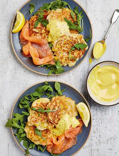 Corn Fritters With Smoked Salmon & Turmeric Yogurt