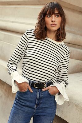 White Striped Cuff Detail Top from Mint Velvet