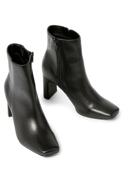 Leather Block Heel Square Toe Ankle Boots