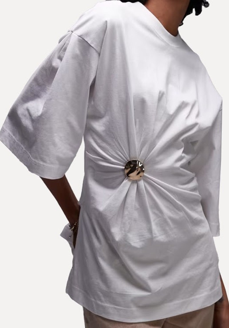 Oversize Jersey Top Asymmetric Gold Clasp Detail 