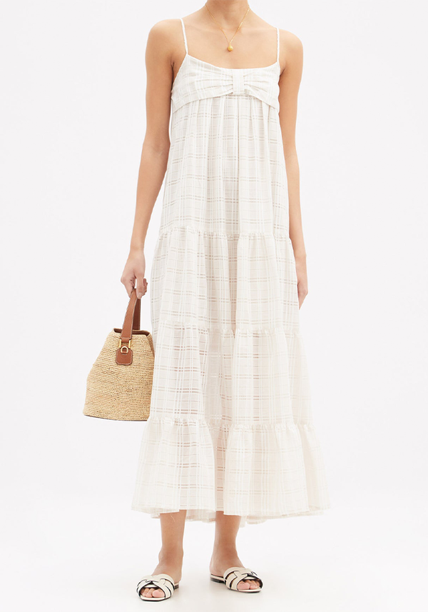 St Tropez Tiered Check Cotton-Blend Dress from Lisa Marie Fernandez