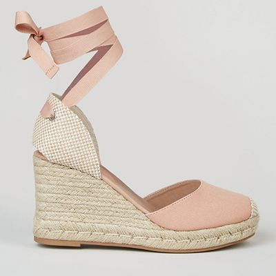 Pink Ribbon Ankle Tie Espadrille Wedges from New Look