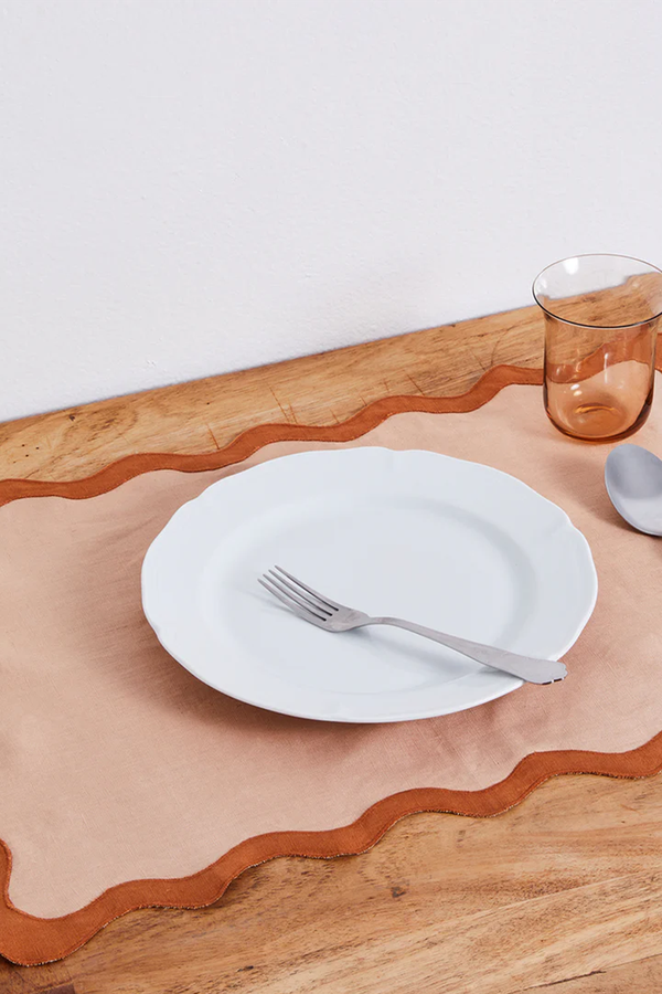 Terracotta & Rust Scalloped Placemats from Bed Threads