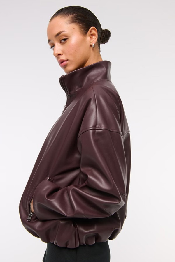 Bubble Hem Vegan Leather Bomber Jacket  from Abercrombie & Fitch