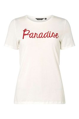 Ivory ‘Paradise’ Embroidered Motif T-Shirt