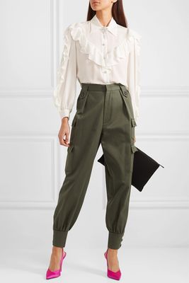 Belted Cotton Gabardine Tapered Pants from Miu Miu