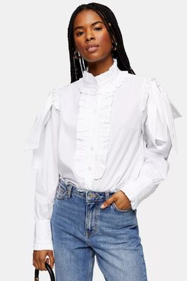 White Poplin Ruffle Bow Blouse from Topshop