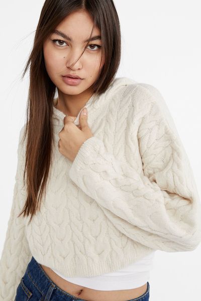Cable-Knit Hooded Sweater 