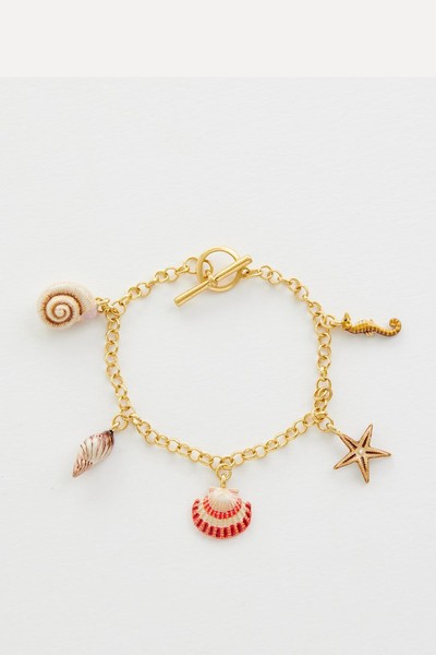 Fable Hand Painted Shell Charm Worn Gold Bracelet from Fable England