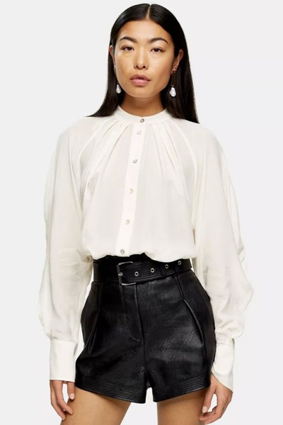 Ivory Silk Tuck Shirt