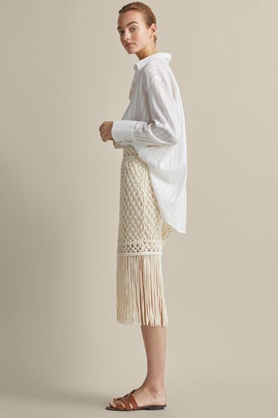 Limited Edition Fringed Cotton Crochet Skirt from Massimo Dutti