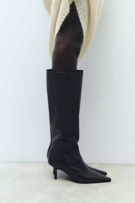 Leather Heeled Boots With Fine Pointed Toe from Zara