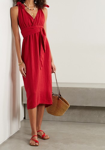 Belted Striped Linen Midi Dress from Mara Hoffman 