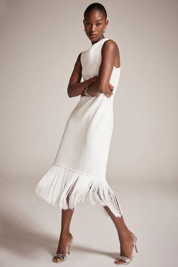 Cream Fringed Midi Dress from Mint Velvet