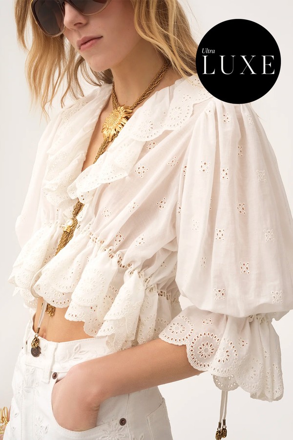 V-Neck Ruffle Top In Cotton Voile from CHLOÉ