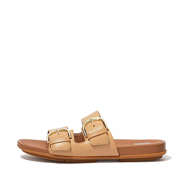 Gracie Buckle Leather Slides Blush