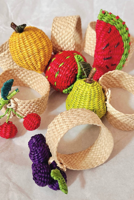 Handmade Set Of Six Artisan Woven Fruit Napkin Rings